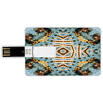 16G USB Flash Drives Credit Card Shape Tie Dye Decor Memory Stick Bank Card Style Close Hippie Motif with Maya Clan Figures Dirt Tones Counter Culture Print,Yellow Blue Waterproof Pen Thumb Lovely Jum