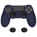 PlayVital Guardian Edition Midnight Blue Soft Anti-Slip Controller Silicone Case Cover for ps4, Rubber Protector with Black Joystick Caps for ps4 Slim/for ps4 Pro Controller