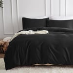 MR&HM Bedding Duvet Cover Sets Double Bed, Soft Microfibre Double Bedding Set with 1 Duvet Cover 2 Pillow Cases, Comfortable Bedding & Linen with Corner Ties for Double Duvet (Double, Black)