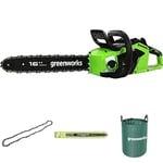 Greenworks Tronçonneuse à Batterie avec Moteur Sans Balais, SANS Batterie 40V et Chargeur + Greenworks 40cm Chaîne + Original Greenworks Barre de chaîne + Sac à déchets de jardin Greenworks 120 L