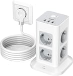 Tour Multiprise Avec 8 Prises Et 3 Usb, Multiprise Avec Prise Plate Et Interrupteur, Multi Prise Electrique Avec Usb Pour Bureau Et Maison, Multiprise Connectée 2M Câble, 3600W, Gris