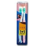 Oral-B Delicate White Medium Toothbrush, Blue/White, with 1 Extra Brush 1+1