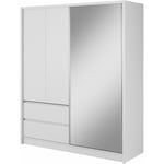 Armoire de rangement sara 184 cm Porte Coulissante Miroir 2 Tiroirs Blanc Mat