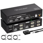 VPFET HDMI Commutateur KVM 2 pc 2 Moniteurs pour KVM Switch 2 Ordinateurs avec 4 USB 2.0 Support des modes de Copie et d'Extension avec Contrôle en Ligne et 2 Câbles USB 2.0