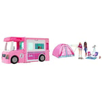 Barbie 3-in-1 DreamCamper Vehicle, approx. 3-ft, Transforming Camper with Pool, Truck, GHL93 & It Takes Two Camping Playset with Tent, 2 Dolls & 20 Pieces