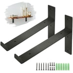 CHOYCLIT Lot de 2 Console Support Étagère mural l.220 mm 35mm Épaisseur Support pour étagère en acier Noir