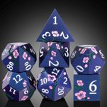 Metal & Enamel Dice Set (7) Sakura Blue