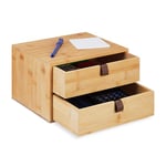 Relaxdays Organiseur de Bureau, 2 tiroirs, Bambou, Rangement pour Espace de Travail, HxLxP : 14,5 x 25 x 20 cm, Nature