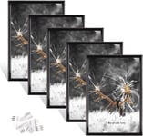 Lot de 5 cadres photo en argent,Format A4 (21x29.7 cm),En verre plexi,Avec crochet sans couture,Pour le salon à poser et à suspendre,Cadre décoratif pour photos,Pour portrait et anniversaire