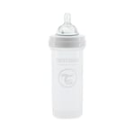 Twistshake Biberon en Plastique avec Valve Anti Colique pour Bébé Tétine Souple en Silicone Débit Moyen, Donner le Biberon avec Tétine en Forme de Sein, Sans BPA, 260 ml, 2 Mois et +, Blanc