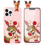 Pnakqil Noël Coque pour Apple iPhone 13 Pro 6.1",Etui en Mignon Rose Silicone TPU avec 3D Cerf Poupée Dessin Animé Motif Cadeau de Noël Housse de Protection Souple Antichoc Case Cover,Wapiti