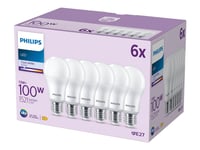 Philips - Led-Lyspære - Form: A67 - Mattslipt Finish - E27 - 13 W (Ekvivalent 100 W) - Klasse E - Kjølilg Hvitt Lys - 4000 K (En Pakke 6)