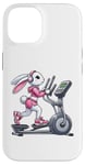 Coque pour iPhone 14 Lapin de Pâques sur vélo elliptique Gym Fitness Workout