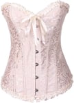 Beige Corset Bustier Femme Combinaisons Sculptantes 2 Pièces Guêpière Costume Avec Jupe Dentelle Gothique Manches Ballons + Briefs