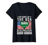 Womens My Home Is In The USA But My Heart Is From Saudi Arabia V-Neck T-Shirt