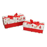 EUROCINSA Lot de 2 boîtes Cadeau avec Aimant de Motifs de Noël Couleur 24,2 x 12,2 x 9,8 cm/20 x 9 x 8 cm Lot de 2, Carton, Blanc/Rouge, Taille Unique.