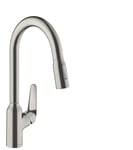 hansgrohe Focus M42 Mitigeur de cuisine 220, avec douchette extractible 2 jets, aspect acier inox, 71800800