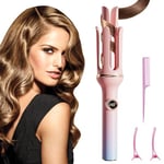 Hair Curler Victop 32mm Curling Tongs Automatic Curling Wand Anti-Tangle Curling Ceramic 360° Rotating Auto Curlers Fast Heating with 13 Temperatures for Women Long Hair Curly Styling (Pink)