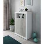 Dmora Buffet haut de design moderne avec 2 portes et étagères, Buffet de cuisine, Buffet avec étagères et étagères, 105x42h143 cm, Couleur Blanc et