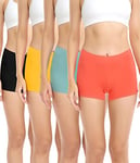 wirarpa Boxer Femme Shorty Femmes Panty Coton Short Caleçon avec Entrejambe Large Coton Lot de 4 Noir/Vert/Orange/Jaune Taille 3XL