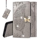 IMEIKONST Compatible avec Samsung Galaxy Z Fold 3 5G Portefeuille Étui, Diamant Papillon PU Cuir Magnétique Porte Carte Étui à Rabat Coque pour Galaxy Z Fold 3 5G. Cystal Butterfly Grey SD