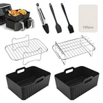 Lvelfe Air Fryer Accessories, Set of 8 for Ninja Dual AF300UK AF400UK Including Silicone Liner & Racks Paper Lining etc Compatible with Oven, Microwave