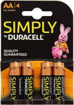 Duracell Simply AA Alkaline 4 Pack Batteries LR6/MN1500