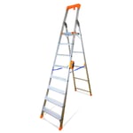 Escabeau Keli Le Super Pro (8 Marches (travail à 3,6m), Marchepied, Échelle Pliable, Fabriqué En Aluminium, Qualité Professionnelle, Poignée De Transport Confort, Porte Outils Abs