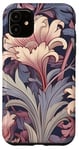 Coque pour iPhone 11 Motif floral Art nouveau crème, mauve, bleu marine, stylisé