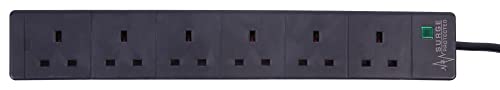 PRO ELEC pl12986 Surge Protected Extension Lead, 6 Socket, 8 Metres, Neon On Light, Black 6 Gang