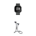 Fitbit Unisex Versa Special Edition Health and Fitness Smartwatch, Charcoal, One Size with Flyer Wireless Headphones, One Size