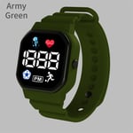 Montre De Sport Intelligente Avec Lecteur De Musique Pour Enfants,Podomètre,Tracker De Santé Avec Torche,Chronomètre De Jeu De Maths,Horloge De Minuterie,Cadeaux Pour Enfants - Type Army Green