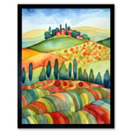 Landscape Of Tuscany House On The Hill Folk Art Art Print Framed Poster Wall Decor 12x16 inch