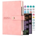 Academic Diary 2025, Daily Planner, A5 Day Per Page,Daily Diary from Jan 2025 - Dec 2025,Hard Cover Organisers Journals with Pen,Bookmark,Monthly Tabs,Stickers and Inner Pocket-14.5x21.5 cm (Pink)