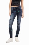 Desigual Bruselas Embroidered Push Up Skinny Jeans 23WWDD17 Dark Blue