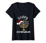 Womens merry chrismukkah happy hanukkah christmas santa hat Xmas V-Neck T-Shirt