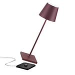 Zafferano Poldina Pro Lampe Table LED Sans Fil Rechargeable,Touch-Dimmer,IP65 Intérieur/Extérieur,Aluminium Chargeur Multiple USB (EU/UK/US),Bordeaux LD0340X3x1 H 38 cm/diam socle 11 cm