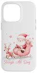 Coque pour iPhone 14 Pro Max Père Noël rose clair traîneau neige renne neige hiver