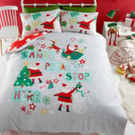 Bedlam - Housse de Couette Père Noël Rouge - Lit Double (200 x 200 cm) - Design réversible (Gris/Rouge) - Housse de Couette de Noël pour Enfants - Parure de lit Père Noël Dessin animé - Literie de