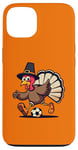 iPhone 13 Funny Thanksgiving turkey Playing soccer ball Men Boys Kids Case