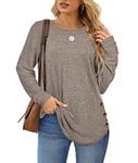 Aokosor Women Jumpers Ladies Long Sleeve Tops Side Buttons Sweatshirt Tunic Tops Khaki Size 10-12