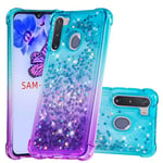 Samsung Galaxy A21 Case Gradient Quicksand Gradient Quicksand pehmeä TPU puskurin tyynynpäällinen - sininen ja violetti