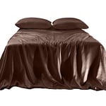 Elegant Comfort Luxurious 4-Piece Silky Satin Sheet Set, Skin and Hair Friendly, Wrinkle, Fade, Stain Resistant with Deep Pockets Fitted Sheet, Cooling Soft Satin Sheets, Twin XL, Chocolate Brown