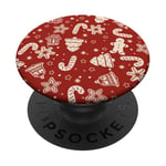 Motif neige rouge et blanc, étoile et pain d'épices. Joli motif de Noël PopSockets PopGrip Adhésif