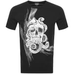 JUST CAVALLI Men's Skull Black T-Shirt. Size: Large