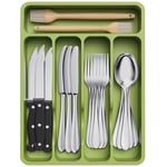 Lifewit Range Couverts pour Tiroir, Organisateur Couverts Tiroir Cuisine Rangement Ustensiles Bac de Rangement Couvert pour Cuillères Fourchettes Couteaux Vaisselle, 5 Compartiments, Vert