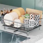 LIONONLY Dish Drainer Rack with Drip Tray,Detachable Large Dish Drying Rack for Kitchen,Stainless Steel Draining Board Rack with Utensil Holder,Swivel Drainage Spout,Kitchen Sink Drainer Rack