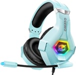 Casque Gaming Pour Ps5 Pc Ps4, Casque Gamer Pour Micro Rgb 7 Couleurs Transducteurs 50Mm Stéréo Basse Micro Anti-Bruit Réglable Compatible Avec Switch Xbox Series X & S-Bleu Clair