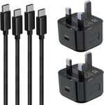 Lot de 2 chargeurs USB C 45 W et câble pour Samsung Galaxy S24/S24 Ultra/S23 FE/S24/S22 Ultra/S22+/S21/S20/Z Fold 4 5 6/Z Filp 6/A25/A54/A55/A35/Tab S8 S9 A9/, super rapide Adaptateur de charge