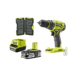 Ryobi - Pack Perceuse Visseuse 18V Brushless R18DD7-0 - 1 Batterie 2,5 Ah 1 Chargeur rapide - Coffret antichocs 40 embouts de vissage - Porte-embouts